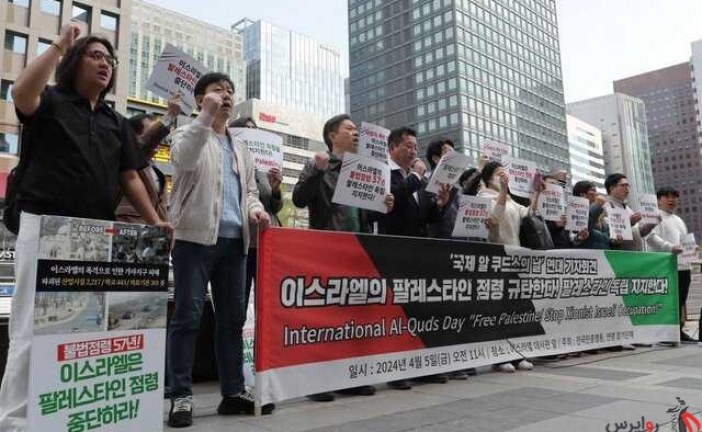 تجمع انجمن بین‌المللی صلح کره جنوبی(KIPF) مقابل سفارتخانه‌های رژیم صهیونیستی و آمریکا در سئول